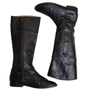 Black Leather Knee-High Zip Boots